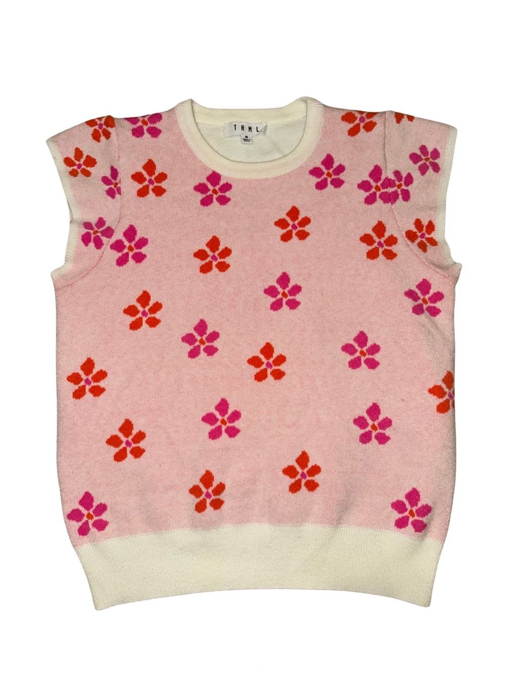 THML Pink and Cream Knit Sleeveless Top